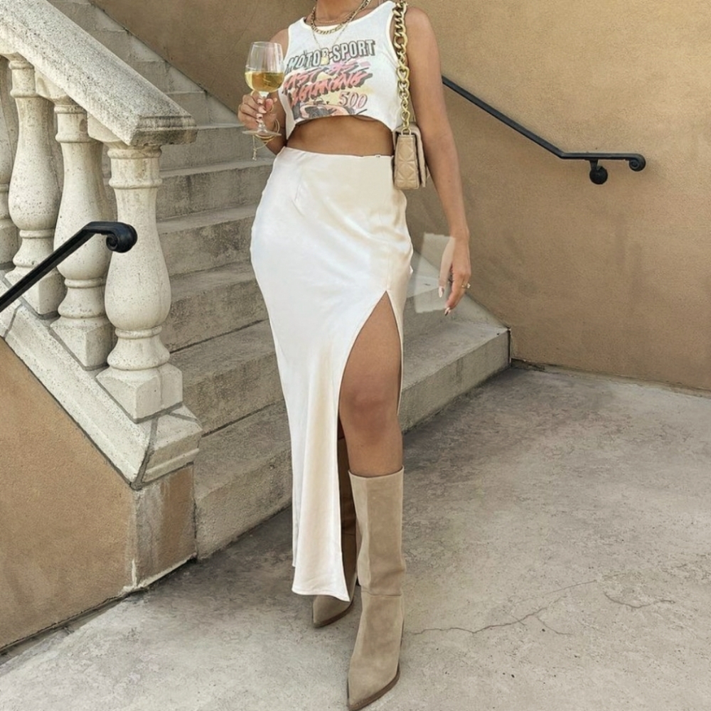 Satin Side Slit Skirt
